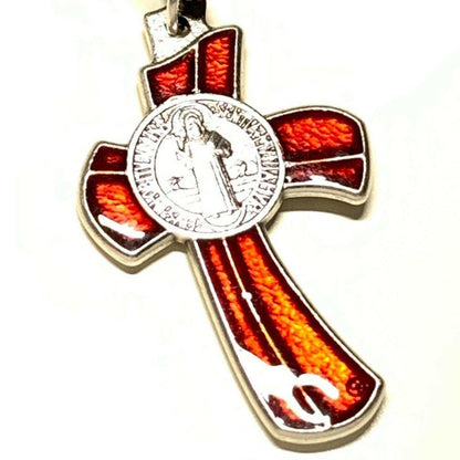 Red Small St. Benedict Crucifix - Exorcism- Cross - Blessed By Pope - San Benito | Catholically