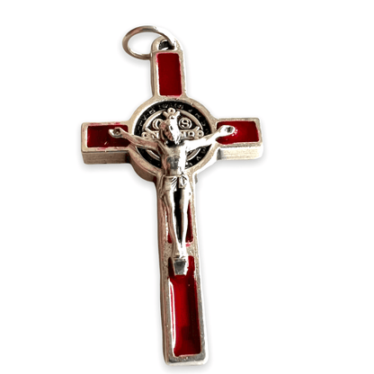 Red St. Benedict Cross  - Tiny Pendant - Rosary Parts - Crucifix | Catholically
