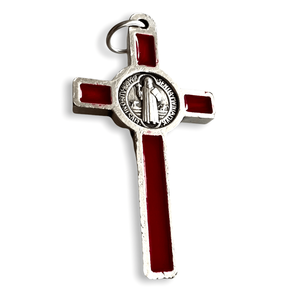 Red St. Benedict Cross  - Tiny Pendant - Rosary Parts - Crucifix | Catholically