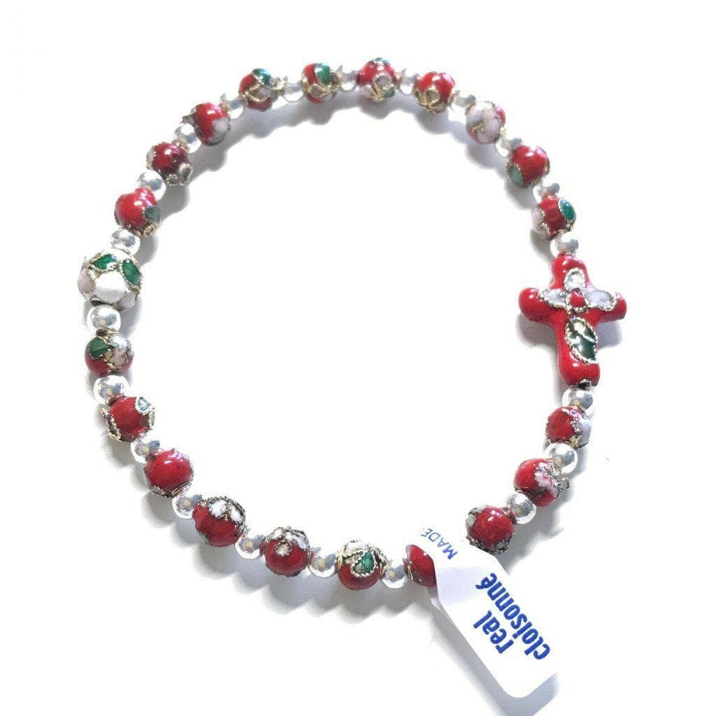 Red Stretch Bracelet Cloisonne - Blessed by Pope - Religious Jewelery | Catholically