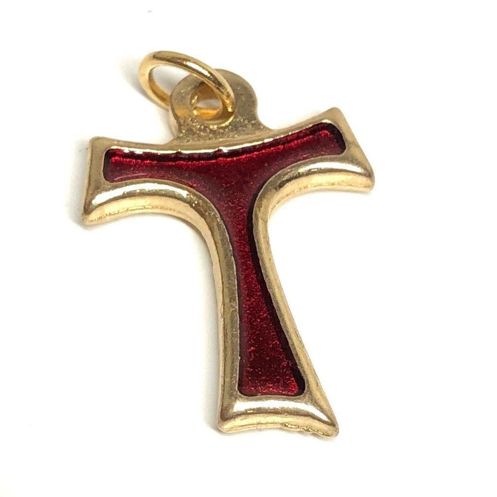 Red Tau Cross Blessed By Pope - Small - Pax Et Bonum Franciscan Crucifix | Catholically