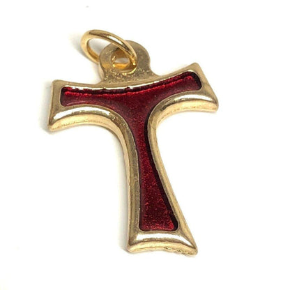 Red Tau Cross Blessed By Pope - Small - Pax Et Bonum Franciscan Crucifix | Catholically