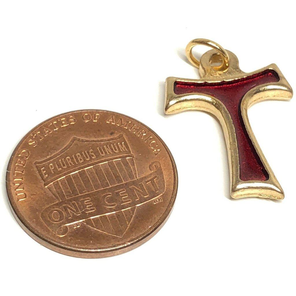 Red Tau Cross Blessed By Pope - Small - Pax Et Bonum Franciscan Crucifix | Catholically
