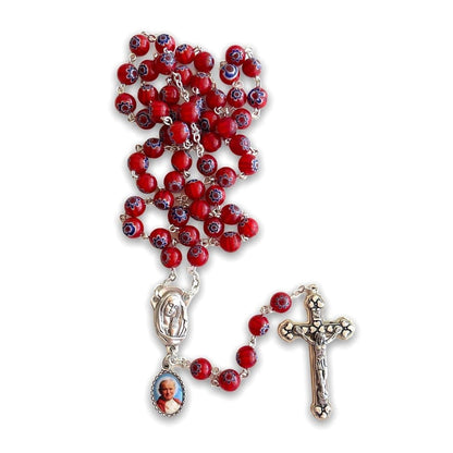 Red Venetian Glass Murrina - St. John Paul II Relic Rosary | Catholically