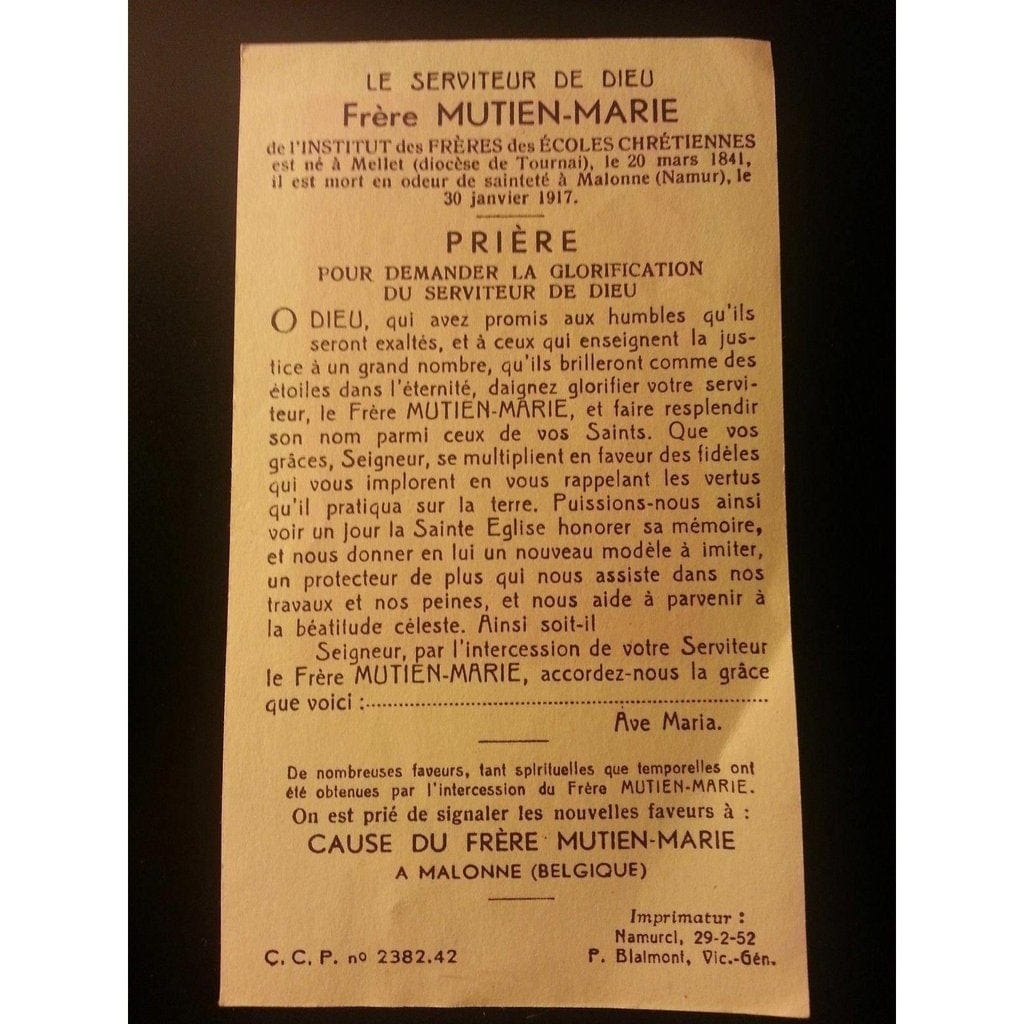 Relic Piece Of Coffin Holy Card- St. Louis Wiaux - Mutien-Marie Of Malonne | Catholically