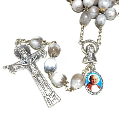 Rosary Job's Tears w/Relic Medal of St.John Paul II - Blessed 04-27 Canonization | Catholically
