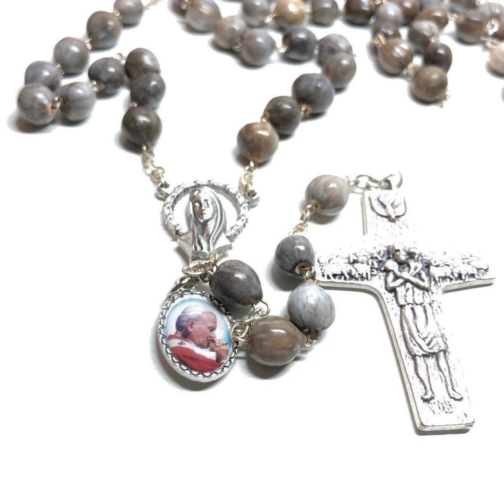 Rosary Job's Tears w/Relic Medal St.John Paul II - Blessed 04-27 Canonization | Catholically