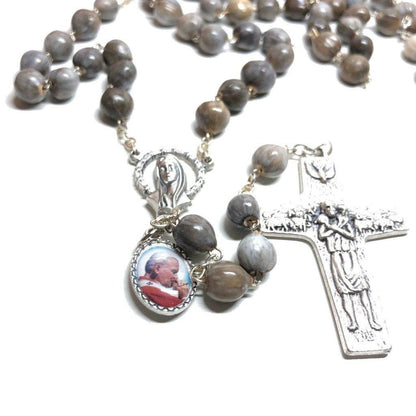Rosary Job's Tears w/Relic Medal St.John Paul II - Blessed 04-27 Canonization | Catholically