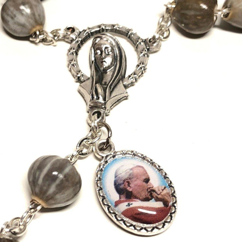 Rosary Job's Tears w/Relic Medal St.John Paul II - Blessed 04-27 Canonization | Catholically