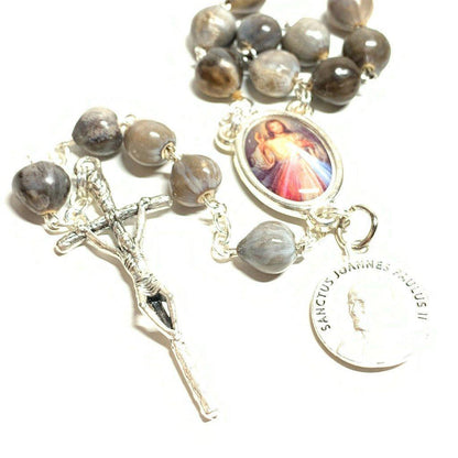 Rosary Job's Tears w/Relic Medal St.John Paul II - Blessed 04-27 Canonization | Catholically