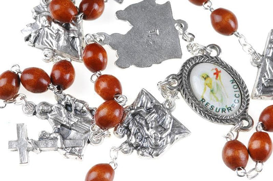 Rosary Stations Of The Cross Light Brown Wood -Blessed By Pope | Catholically