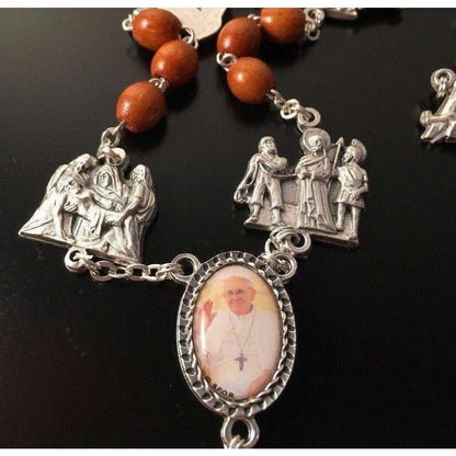 Rosary Stations Of The Cross Light Brown Wood -Blessed By Pope | Catholically