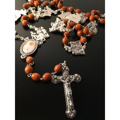 Rosary Stations Of The Cross Light Brown Wood -Blessed By Pope | Catholically