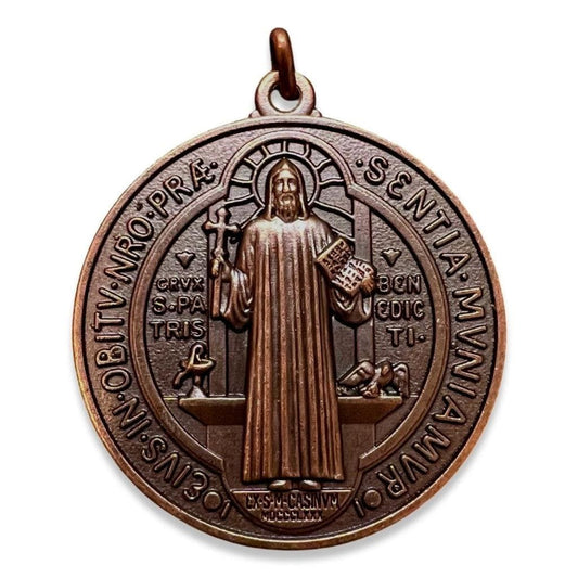 Saint Benedict 2" Copper-tone Medal Exorcism - San Benito - Blessed By Pope | Catholically