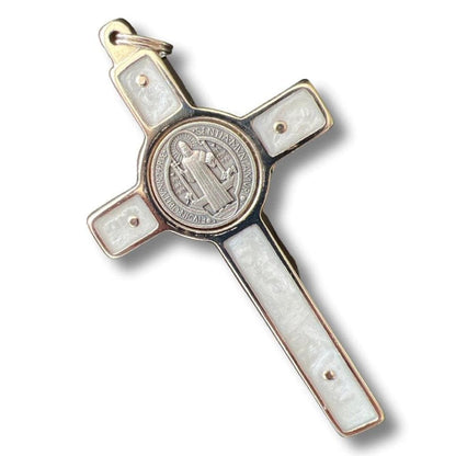 Saint Benedict 3" Pearl White Crucifix - Small Pectoral Cross | Catholically