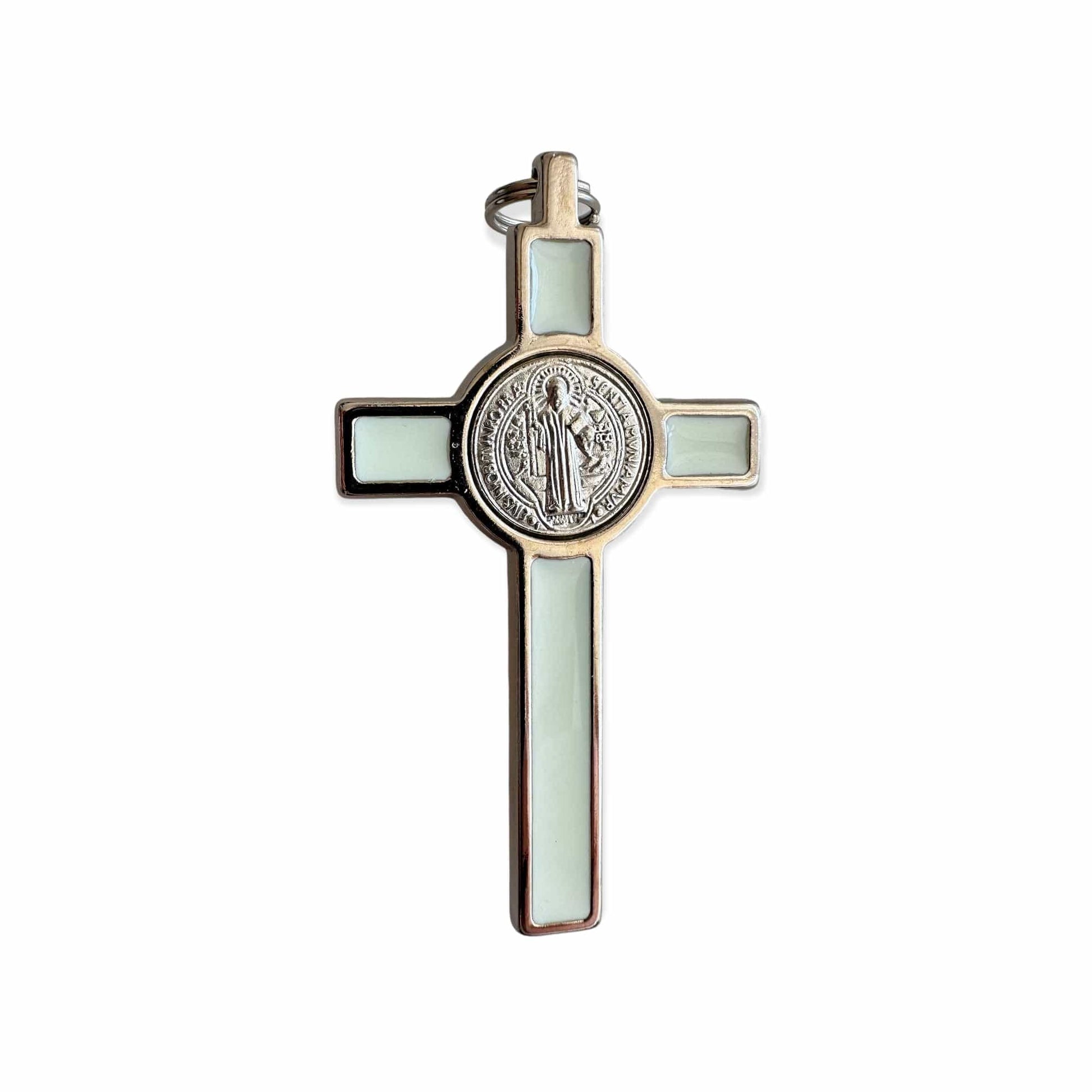 Saint Benedict 3" White Crucifix - Exorcism -  Cross GLOW in the DARK | Catholically