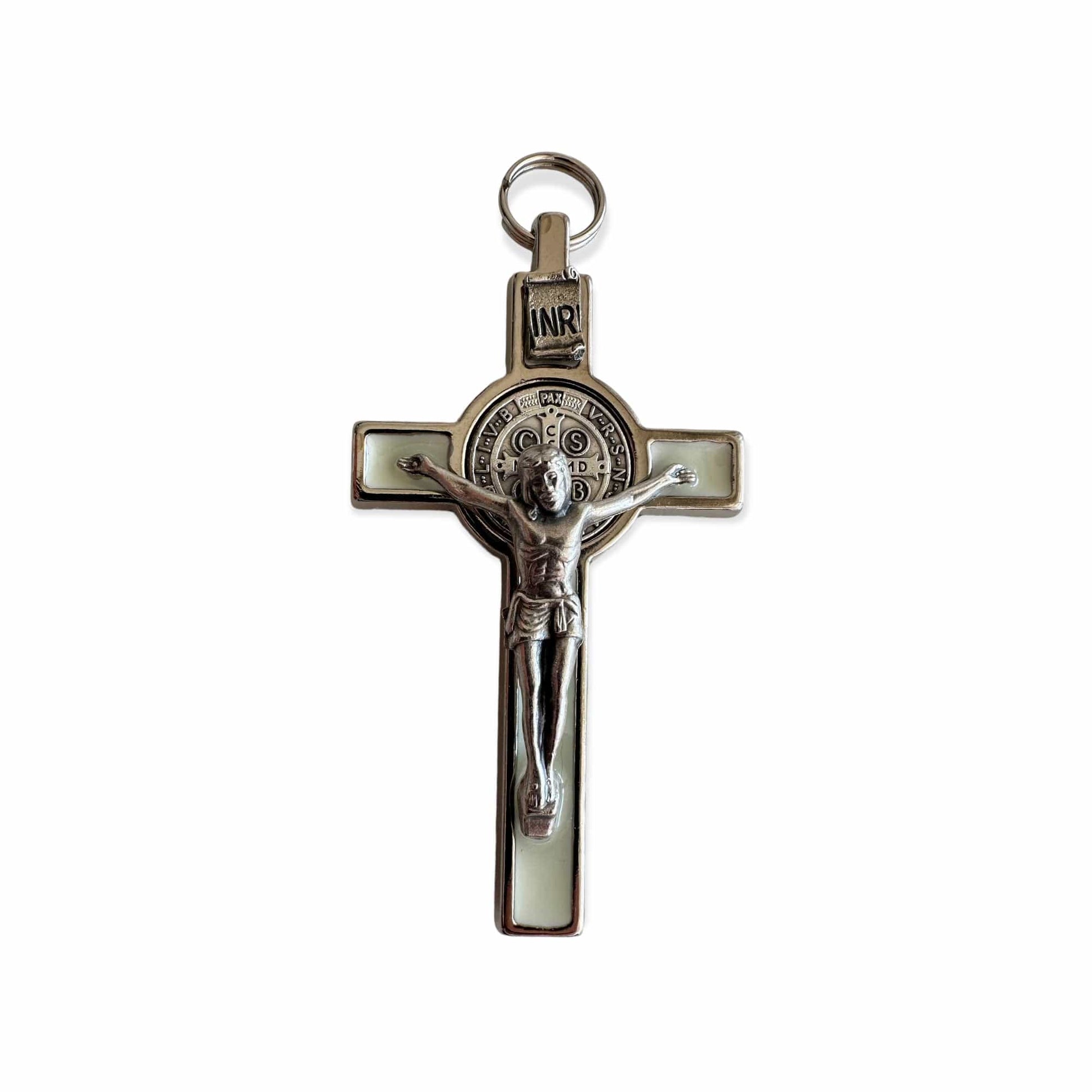 Saint Benedict 3" White Crucifix - Exorcism -  Cross GLOW in the DARK | Catholically