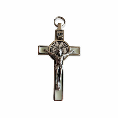 Saint Benedict 3" White Crucifix - Exorcism -  Cross GLOW in the DARK | Catholically