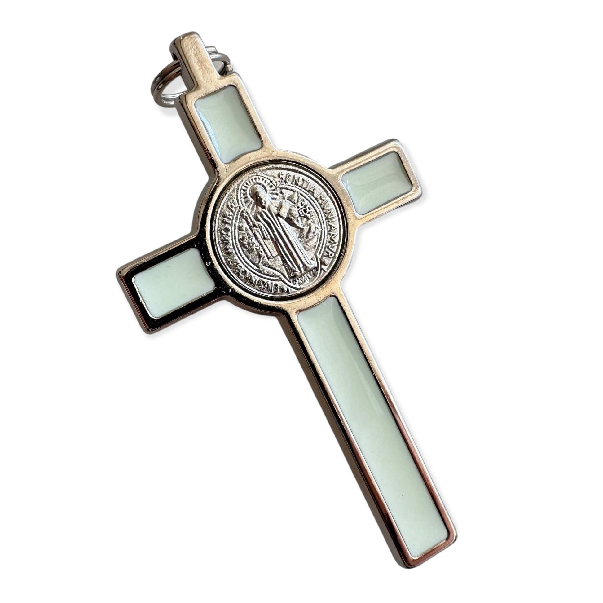 Saint Benedict 3" White Crucifix - Exorcism -  Cross GLOW in the DARK | Catholically