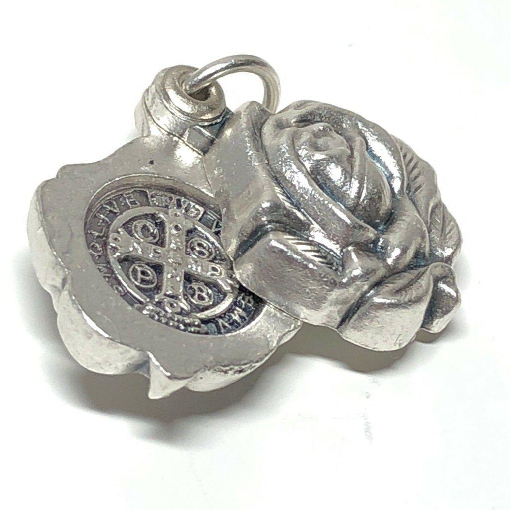 Saint Benedict Small Medal - Exorcism - Blessed By Pope - Rose Pendant | Catholically