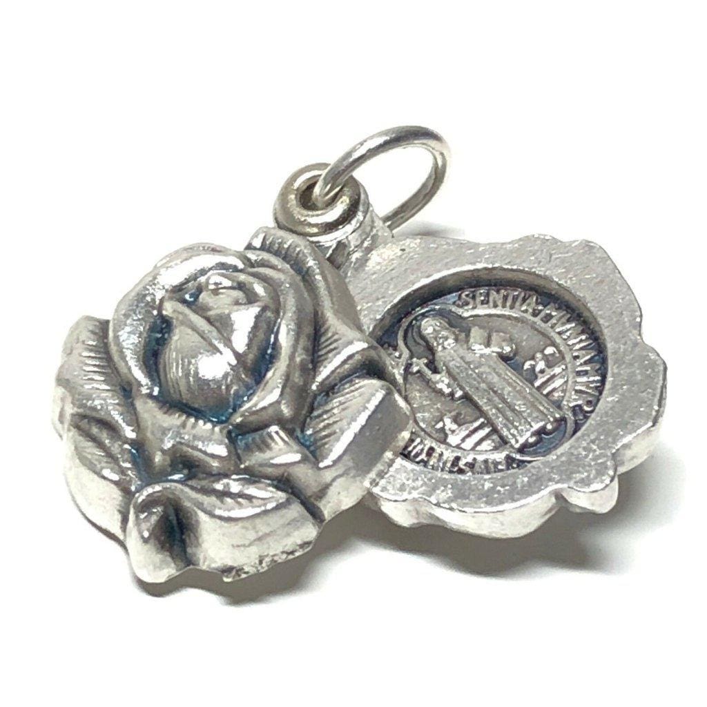 Saint Benedict Small Medal - Exorcism - Blessed By Pope - Rose Pendant | Catholically