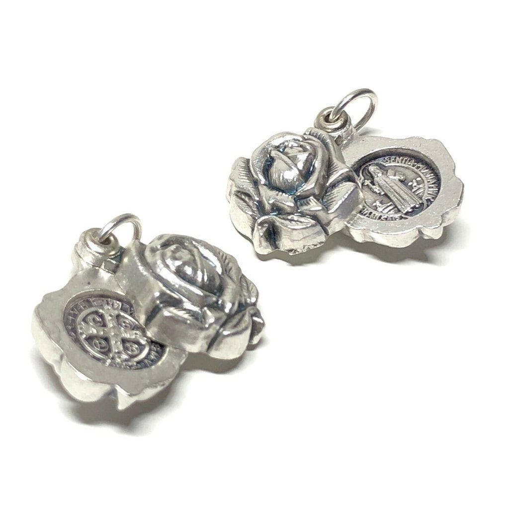 Saint Benedict Small Medal - Exorcism - Blessed By Pope - Rose Pendant | Catholically