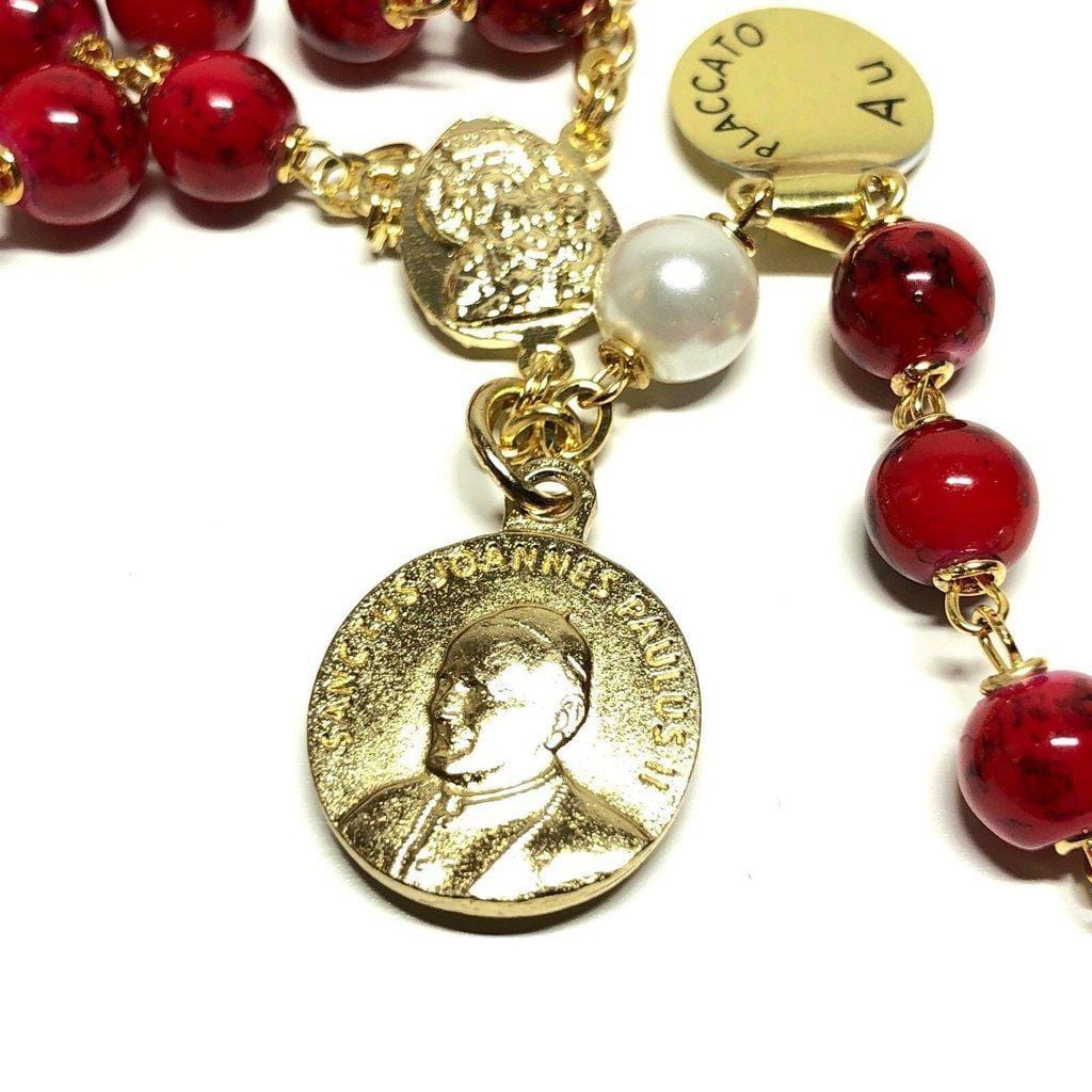 Saint JPII - St.John Paul II Pope - Blessed Rosary With Relic Ex-Indumentis | Catholically