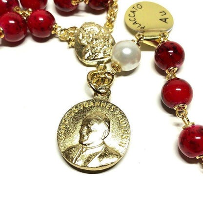 Saint JPII - St.John Paul II Pope - Blessed Rosary With Relic Ex-Indumentis | Catholically
