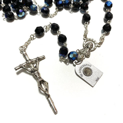 Saint Padre Pio Black Rosary Blessed By Pope w/ 2nd Class Relic - St. Father Pio | Catholically