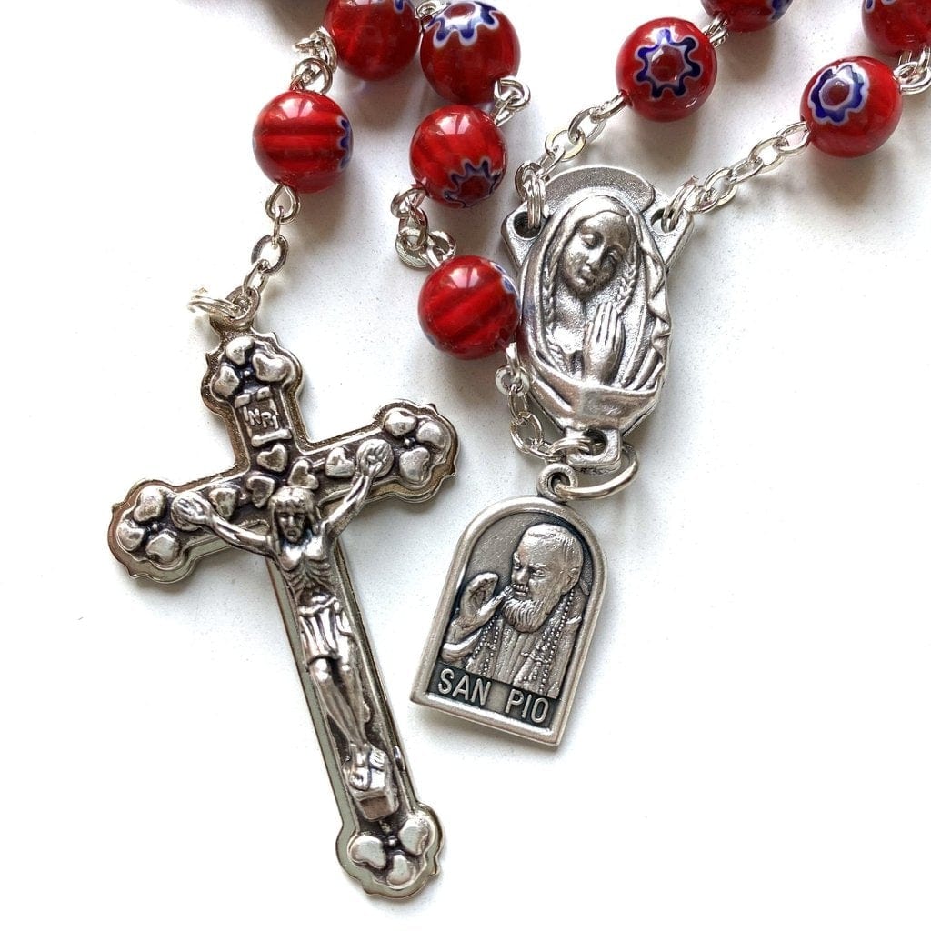 Saint Padre Pio Rosary Blessed By Pope w/ 2nd Class Free Relic - St. Father Pio | Catholically