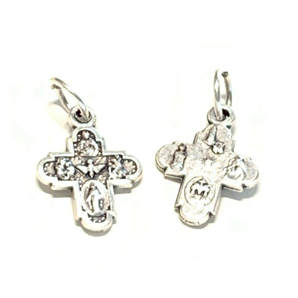 Set Of 2 Tiny Four Way Cross Rosary Parts - Crucifix -Blessed By Pope | Catholically