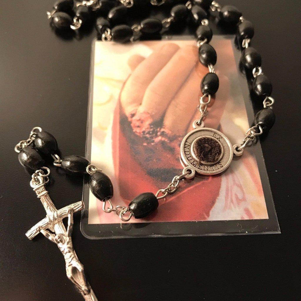 Set St. Padre Pio Relic Rosary + Saint Pio Holy Card w/ 2nd Class Relic Free | Catholically