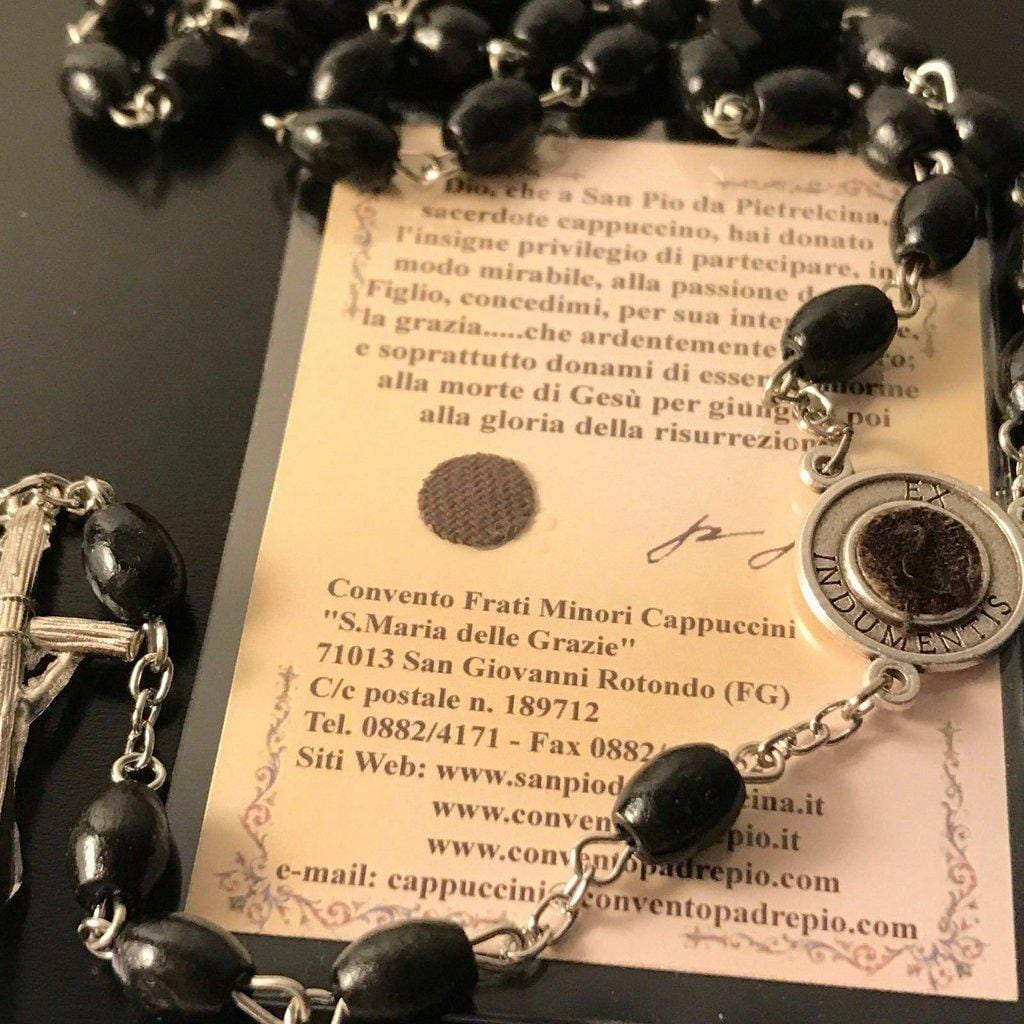 Set St. Padre Pio Relic Rosary + Saint Pio Holy Card w/ 2nd Class Relic Free | Catholically