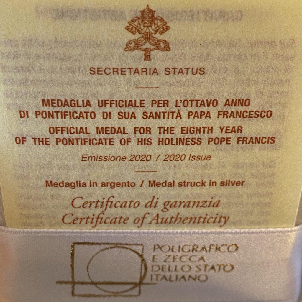 Silver Annual Papal Medal - Year 8 - 2020 Pope Francis Pontificate | Catholically