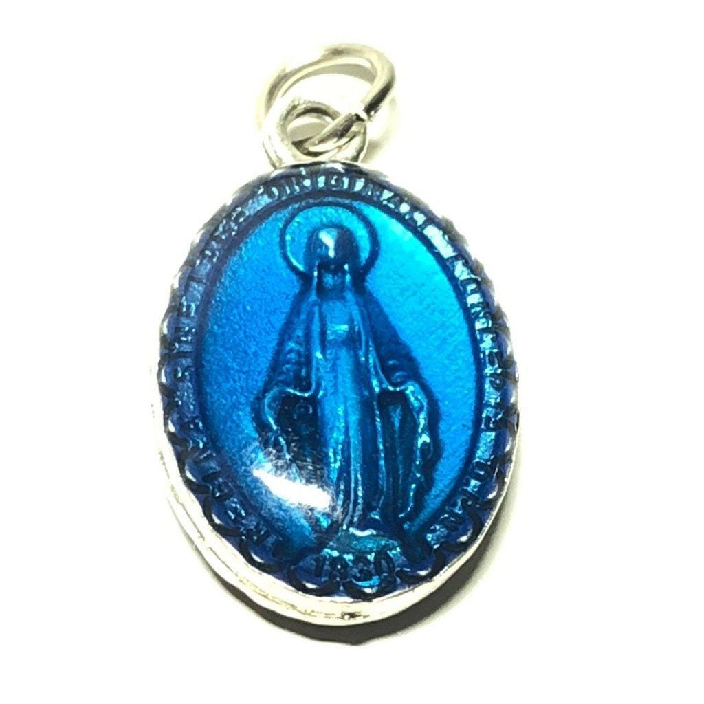 Small Miraculous Medal - Blue Enamel Blessed By Pope Pendant - Virgin Mary | Catholically