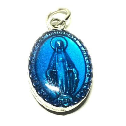 Small Miraculous Medal - Blue Enamel Blessed By Pope Pendant - Virgin Mary | Catholically