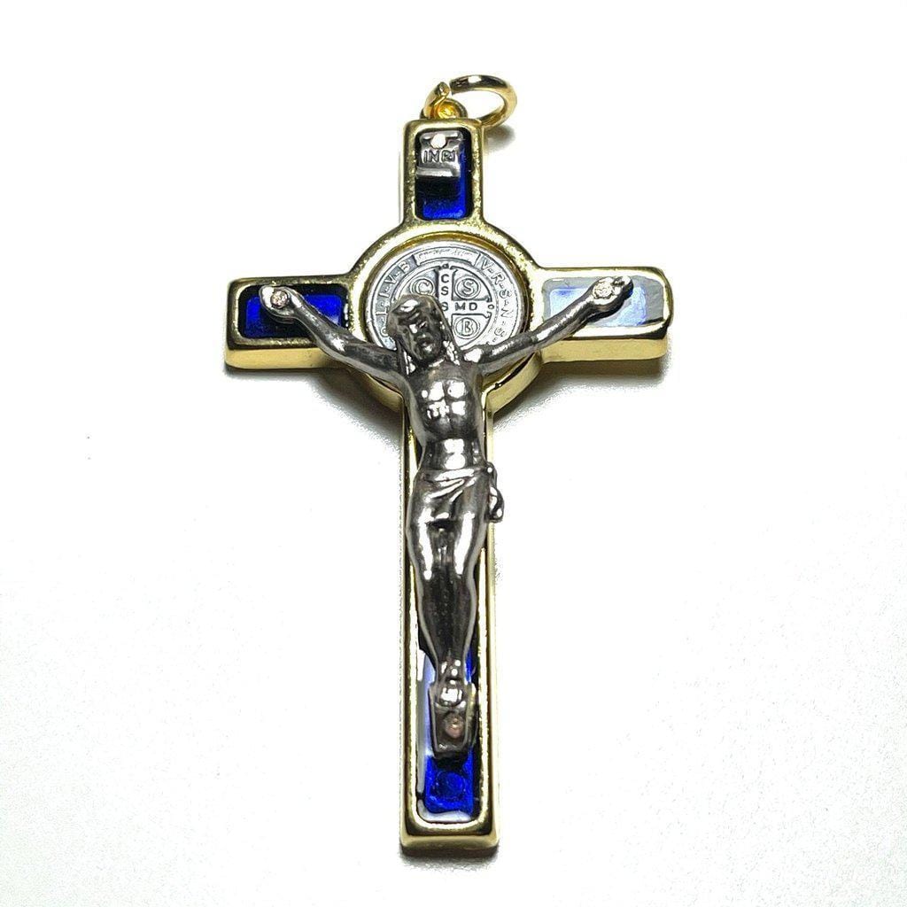 St. Benedict 2" 1/4 Blue Crucifix - Exorcism - Cross - Blessed by Pope | Catholically