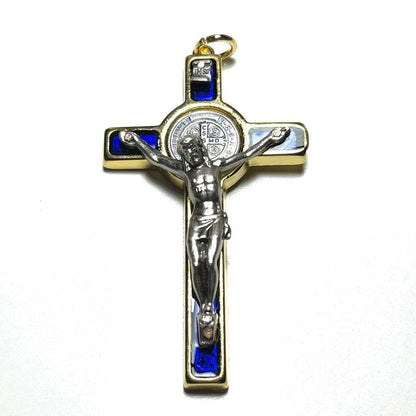 St. Benedict 2" 1/4 Blue Crucifix - Exorcism - Cross - Blessed by Pope | Catholically