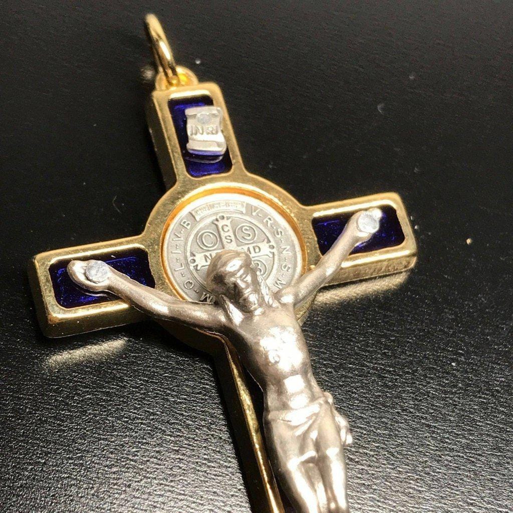 St. Benedict 2" 1/4 Blue Crucifix - Exorcism - Cross - Blessed by Pope | Catholically