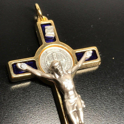 St. Benedict 2" 1/4 Blue Crucifix - Exorcism - Cross - Blessed by Pope | Catholically