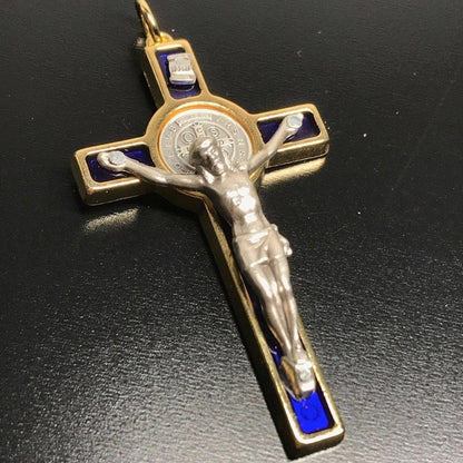St. Benedict 2" 1/4 Blue Crucifix - Exorcism - Cross - Blessed by Pope | Catholically