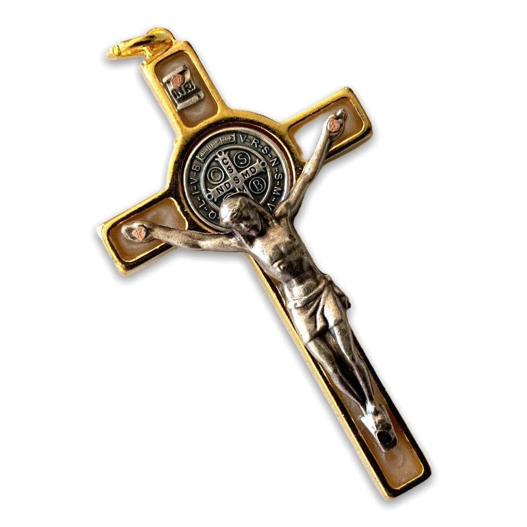 St. Benedict 2" 1/4 Pearl Crucifix - Exorcism - Cross - Blessed - San Benito | Catholically