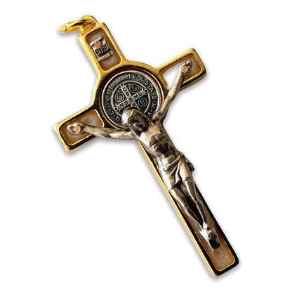 St. Benedict 2" 1/4 Pearl Crucifix - Exorcism - Cross - Blessed - San Benito | Catholically