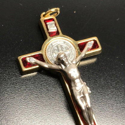 St. Benedict 2" 1/4 Red Crucifix - Exorcism - Cross - Blessed - San Benito | Catholically