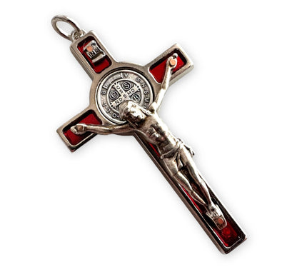 St. Benedict 2" 1/4 Red-Pink Crucifix - Exorcism - Cross - Blessed | Catholically