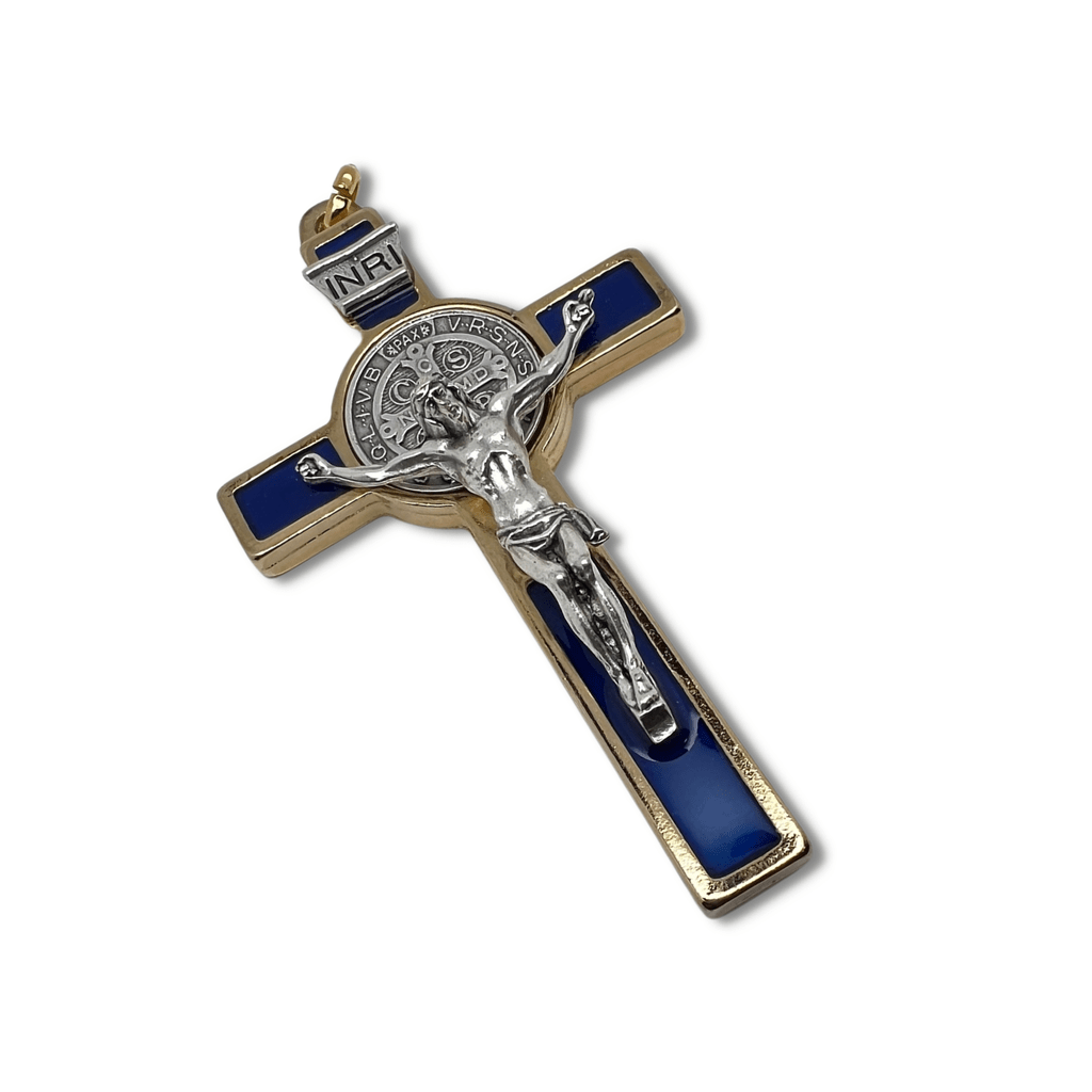 St. Benedict 3" Blue Crucifix - Exorcism - Cross Blessed By Pope - San Benito | Catholically