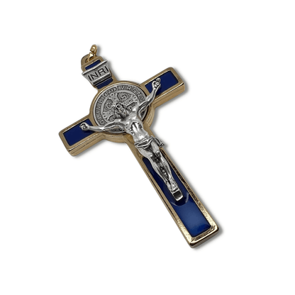 St. Benedict 3" Blue Crucifix - Exorcism - Cross Blessed By Pope - San Benito | Catholically