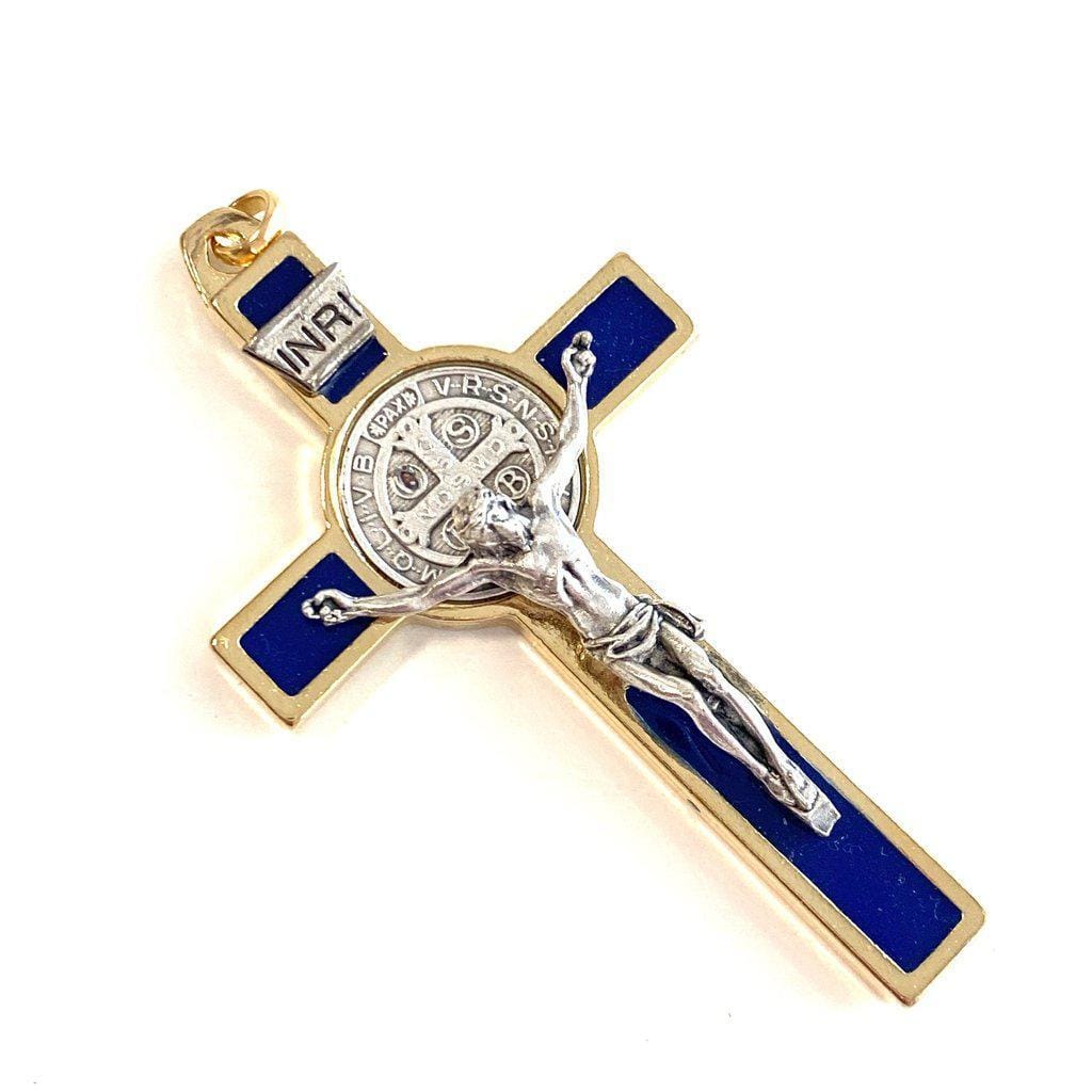 St. Benedict 3" Blue Crucifix - Exorcism - Cross Blessed By Pope - San Benito | Catholically