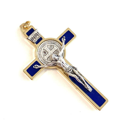 St. Benedict 3" Blue Crucifix - Exorcism - Cross Blessed By Pope - San Benito | Catholically