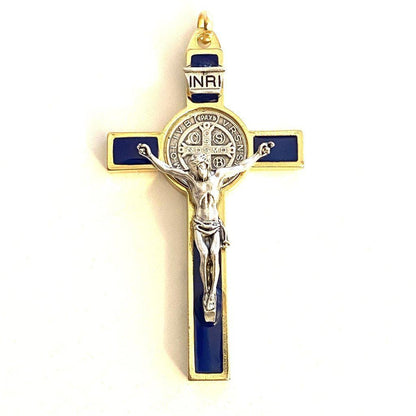 St. Benedict 3" Blue Crucifix - Exorcism - Cross Blessed By Pope - San Benito | Catholically